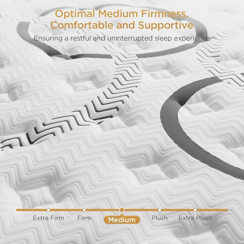 Mattress 14 Inch Hybrid Mattresses Euro Top Medium Firm for Back & Lumbar Support, 365 Night Trial, Individual Pocket Spring bed