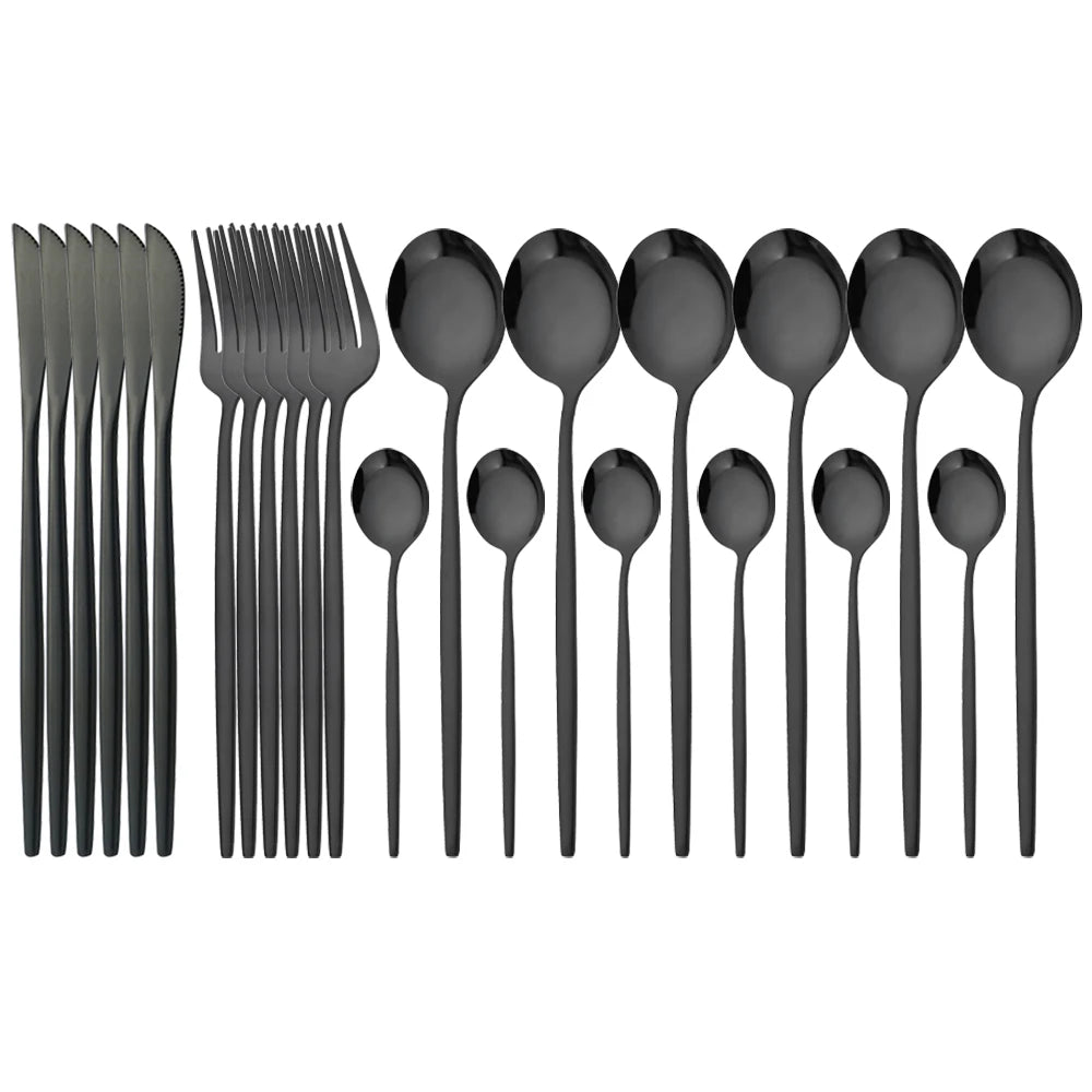 24Pcs Dinnerware Set Stainless Steel Tableware Knife Fork Tea Spoon Cutlery Set Multiple Colour Silverware Kitchen Flatware Set