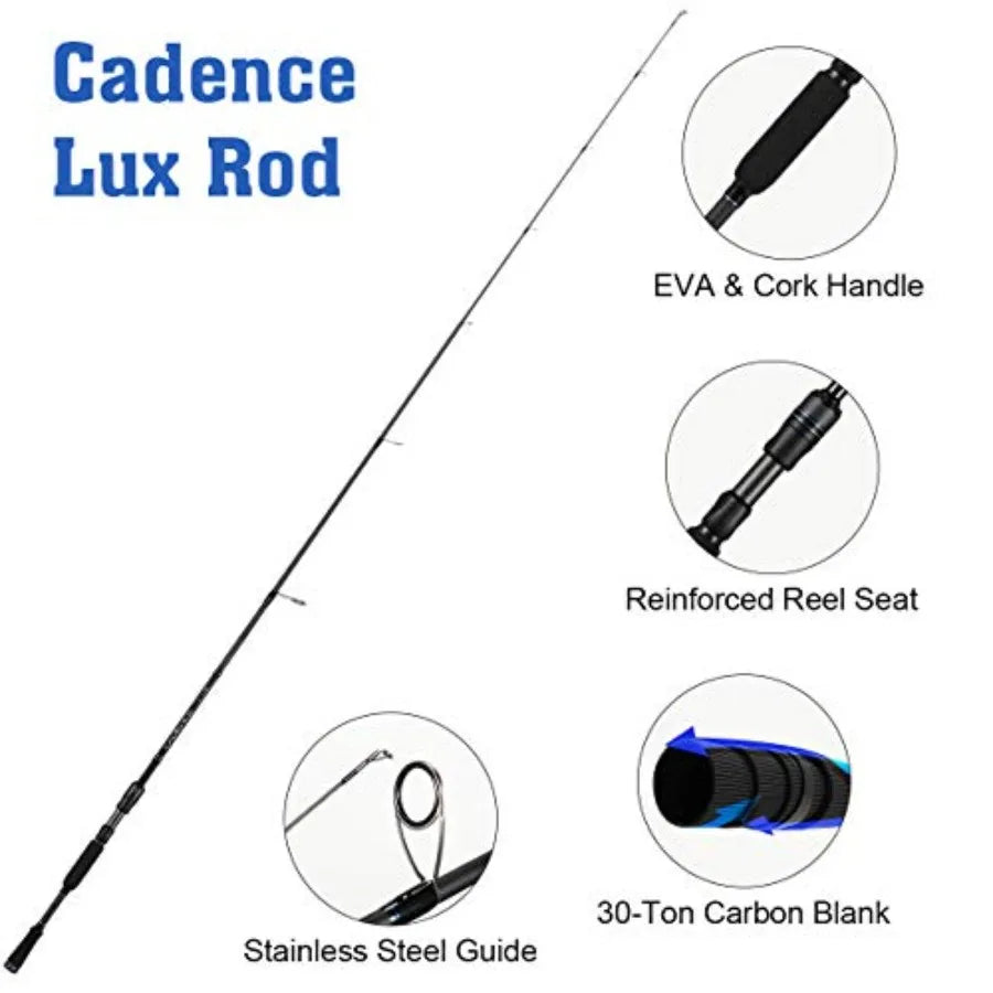 2 Piece Cadence Spinning Rod 6.67 Feet Travel Fishing Rod Designed for Day and Nighttime Use with 30Ton Carbon Blank for Easy H