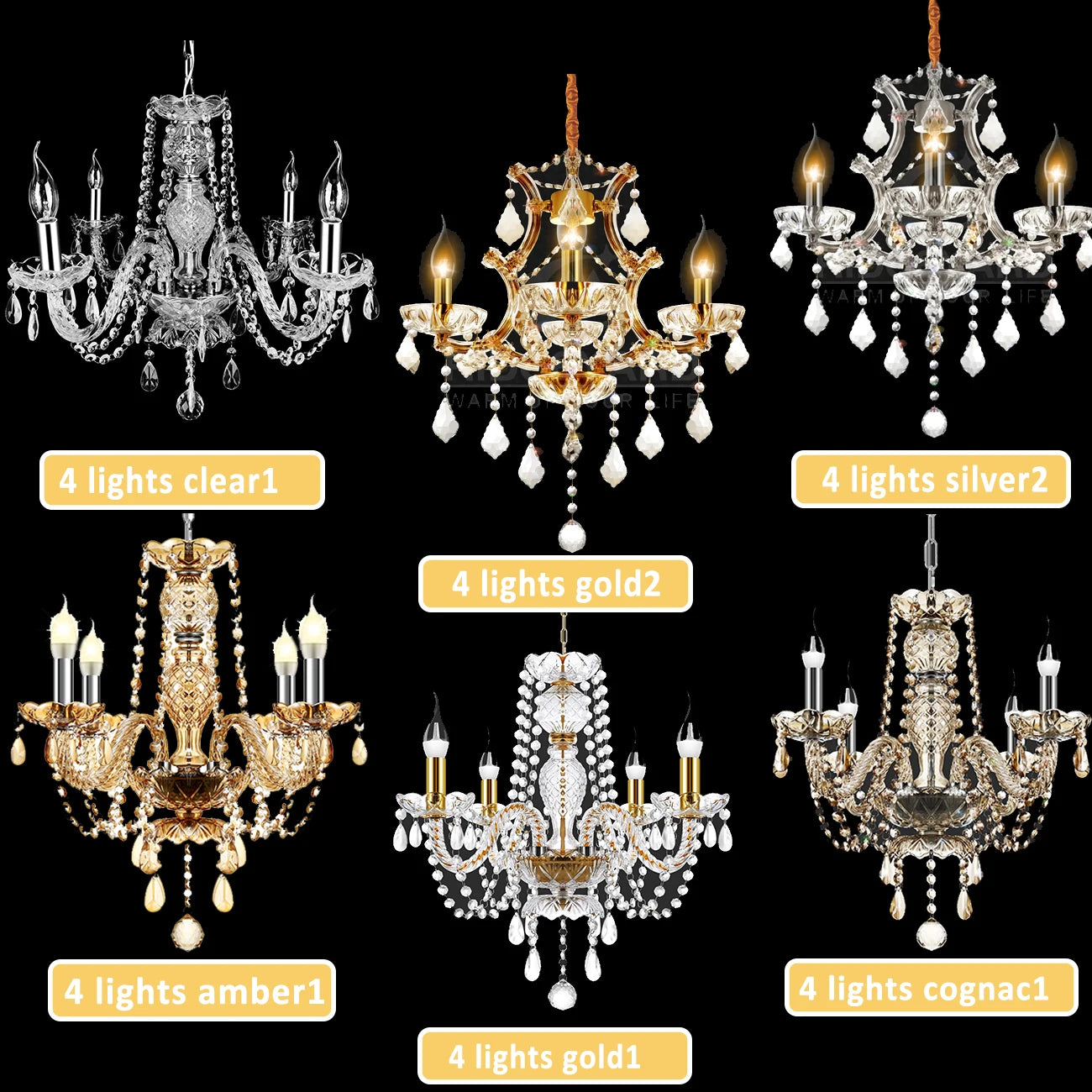 4 Arms Crystal Chandelier Pendant Light Transparent Cognac Gold LED Luxury Lamp Dining Living Room Decoration Lighting
