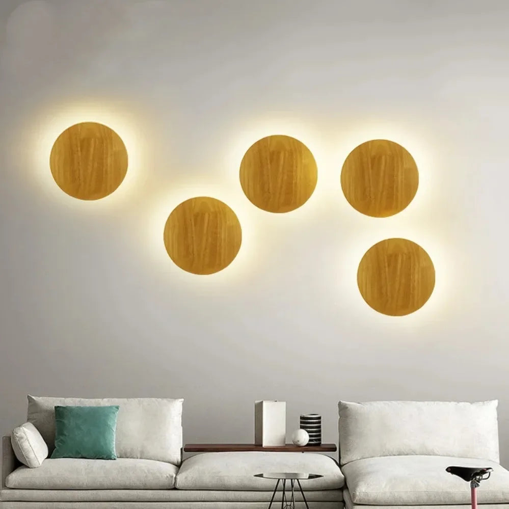 Modern LED Wall Lamp Circular Creative Wooden Wall Lamp Background Wall Bedroom Living Room Corridor Staircase Home decoration
