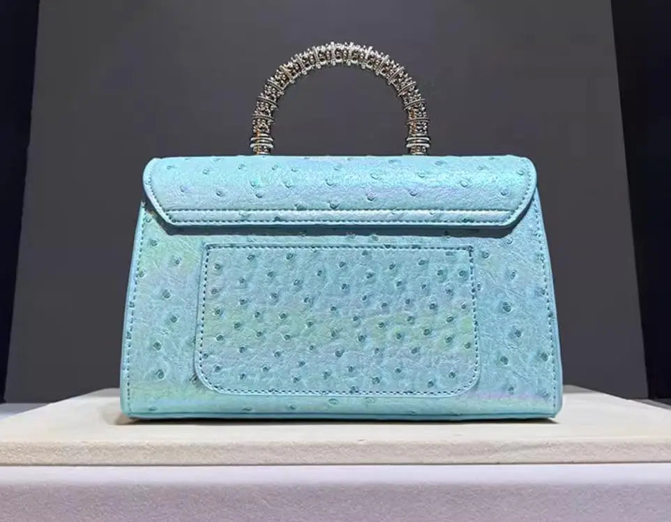 Diamonds Ostrich Pattern Leather Women's Handbags 2025 Spring/Summer New Tote Bag Single Shoulder Crossbody Bags