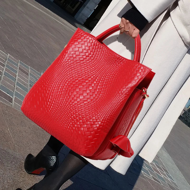 Aidrani Genuine leather fashion women's handbag large capacity luxury weaving patterns 100% soft cowhide bag