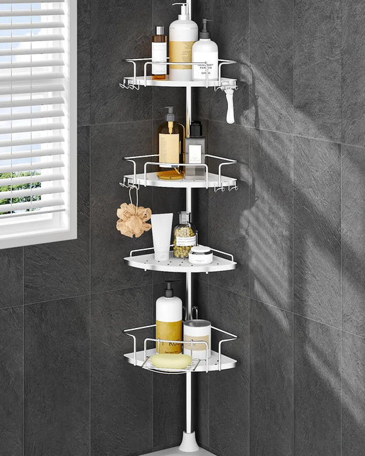 Corner Shower Caddy Tension Pole – Upgraded Rust-Free Stainless Steel Shower Organizer with Adjustable Storage Shelves