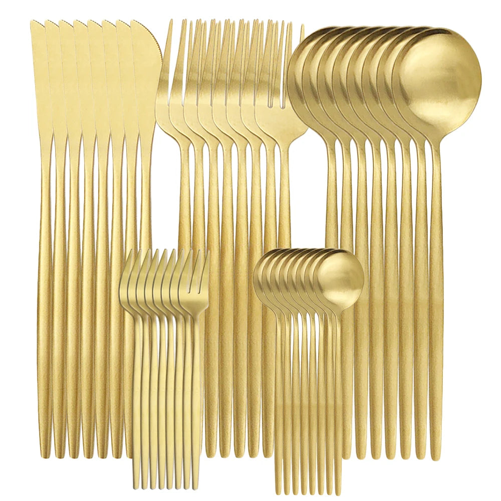 40Pcs Dinnerware Set Matte Black Cutlery Set Stainless Steel Flatware Cake Fruit Fork Kitchen Knife Fork Spoon Tableware Set