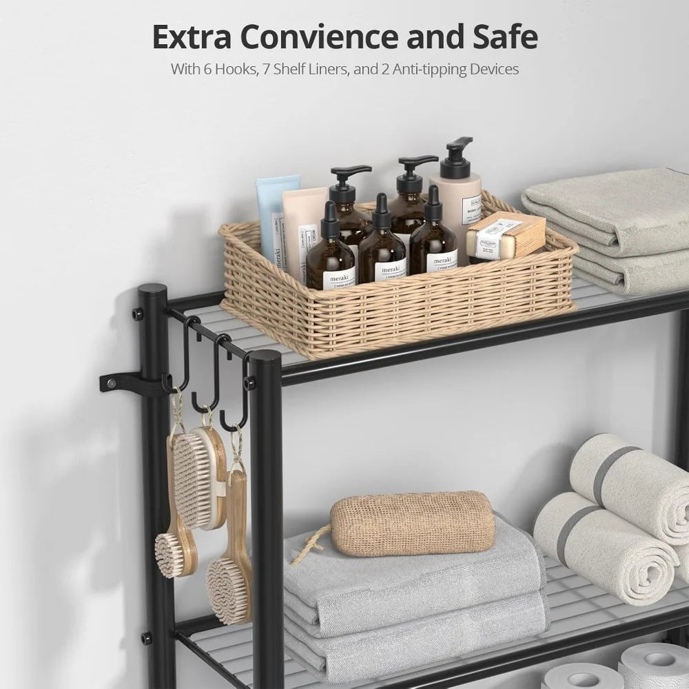 Over the Toilet Storage Shelf - Bathroom Organizer Rack with 7-Tier Shelves, Adjustable Metal Shelf Above Toilet for Towel, Deco