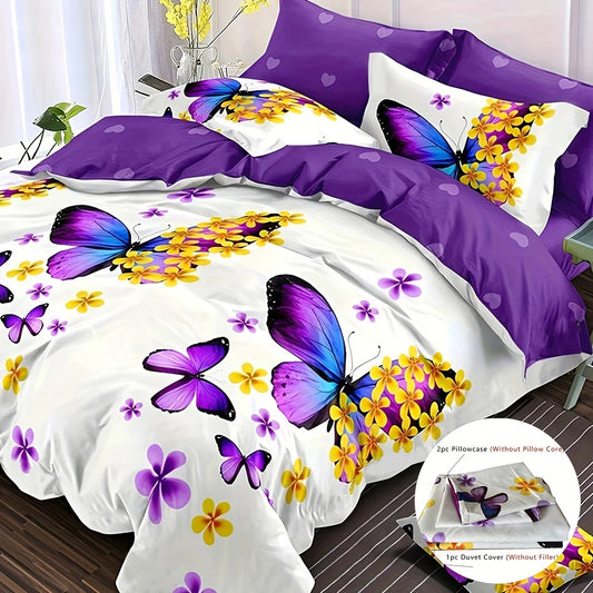 3pcs  Flower Duvet Cover Set - Soft and Comfortable Bedding for Bedroom and Guest Room - Includes 1 Duvet Cover and 2 Pillowcase