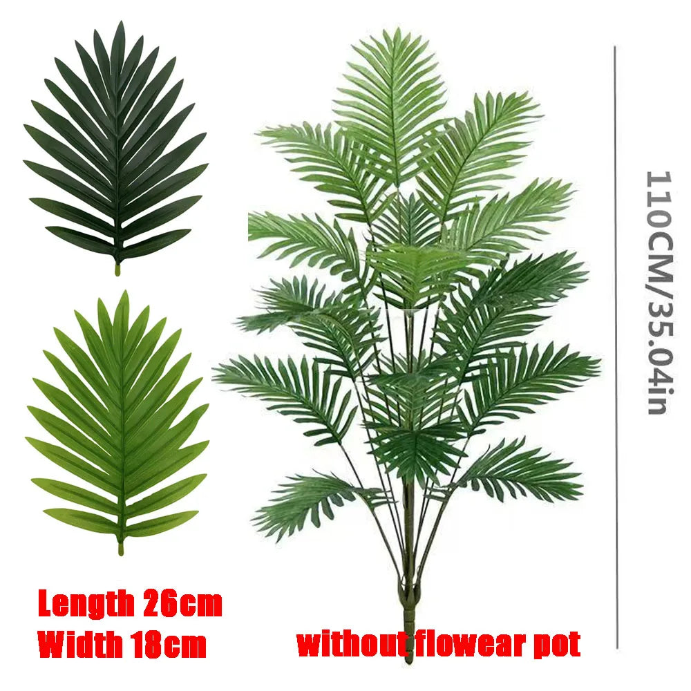 110CM 18Leaves Large Artificial Palm Tree Tropical Fake Plant Green Plastic Palm Leaf Branches Suitable for Home Garden Deco