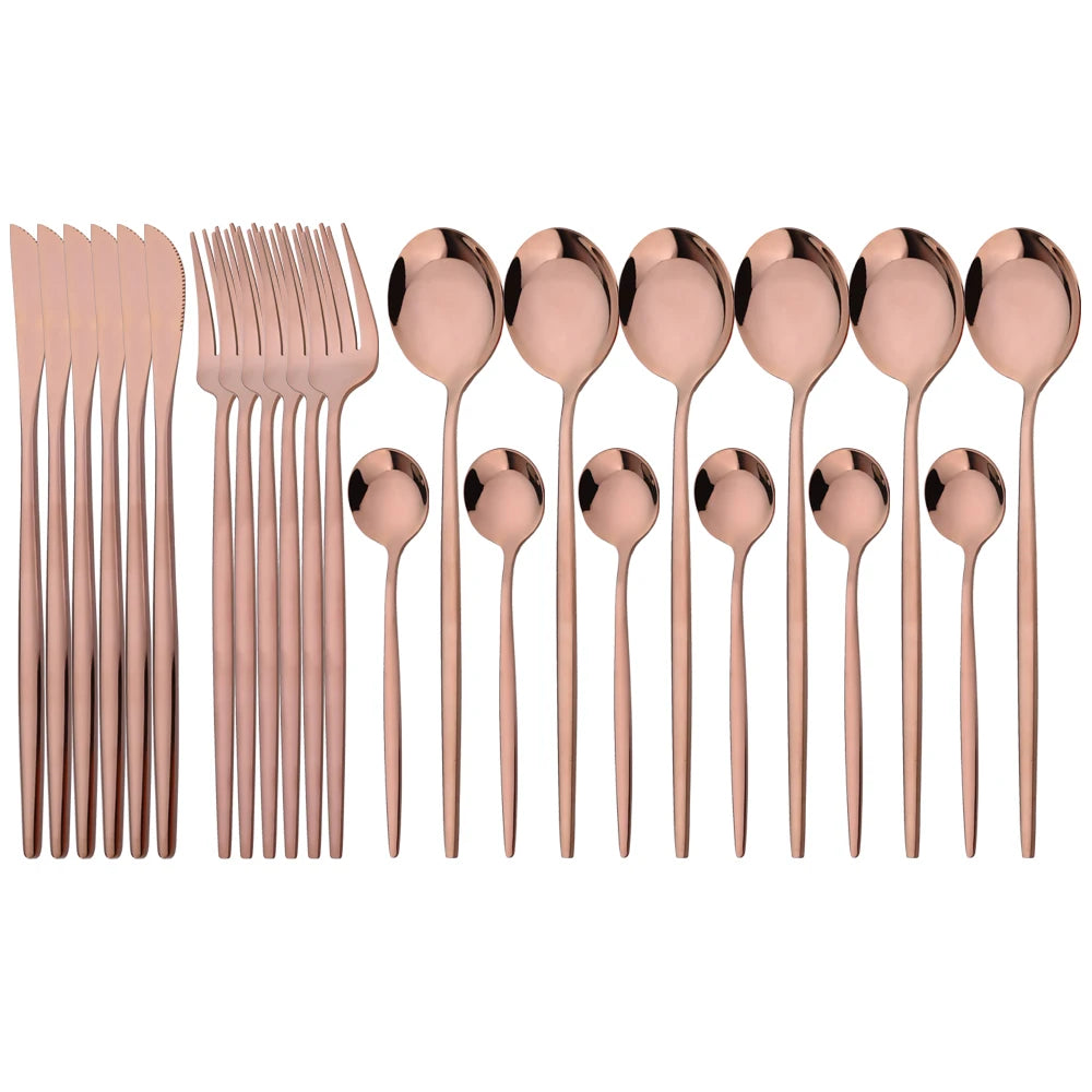 24Pcs Dinnerware Set Stainless Steel Tableware Knife Fork Tea Spoon Cutlery Set Multiple Colour Silverware Kitchen Flatware Set