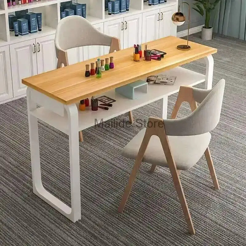 Double Minimalist Wrought Professional Iron Nail Tables Manicure Table Fashion Salon Furniture for Beauty Salon Nail Table Chair