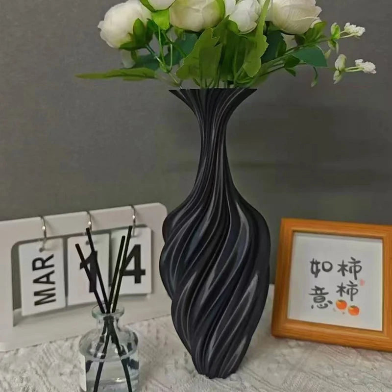 3D Printed Vase with Swirl Pattern - Modern Aesthetic Flower Vase for Living Room & Desktop Decor
