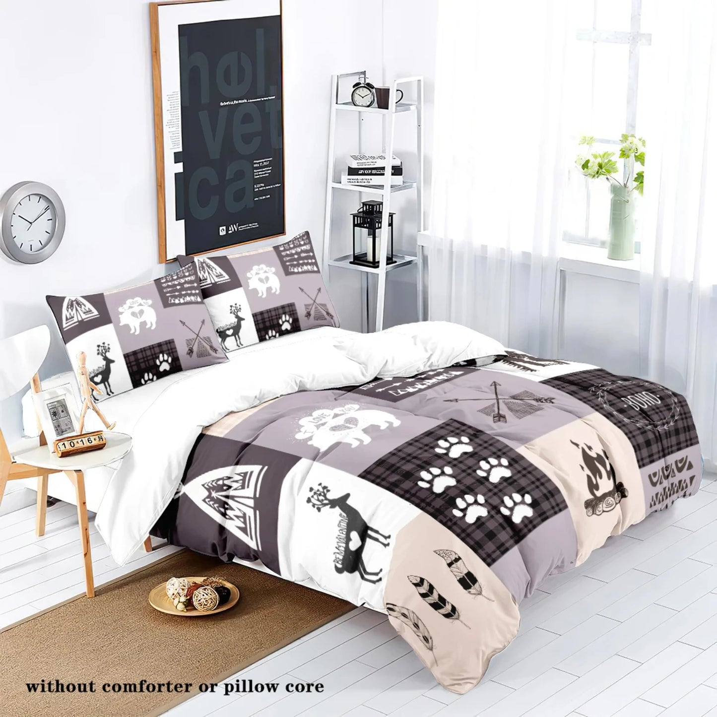 Luxurious 3pcs Forest Patterned Down Duvet Cover Bedding Set for Bedrooms, Guest Rooms, Hotels - Includes 1 Down Duvet Cover and