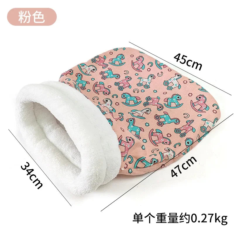 Winter Warm Pet Sleeping Bag Lamb Wool Warm Kitten Nest Drilling Hole Bedding Semi Closed Small Dog Kennel for Both Dogs Cats