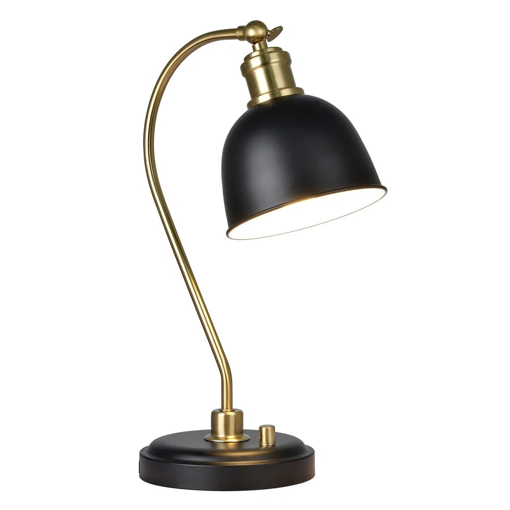 Modern 18 Inch Black Gold Desk Lamp Adjustable Head USB Charging Port Ideal Bedroom Living Room Home Office