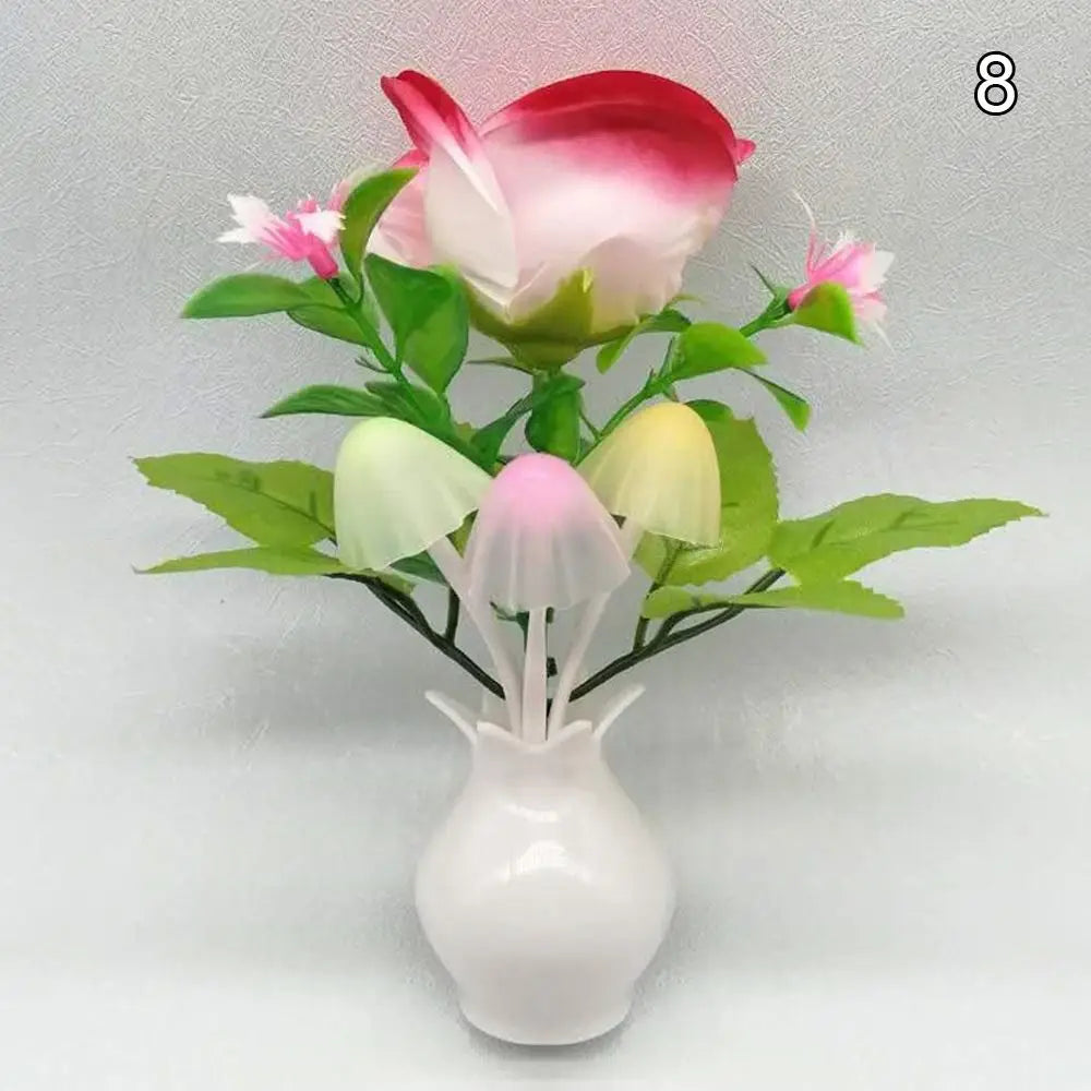 LED Mushroom Lamp LED Night Lamp Novel 7-color Night Lamp 220V EU Plug Sensing Dream High Grade Pomegranate Vase Flowers