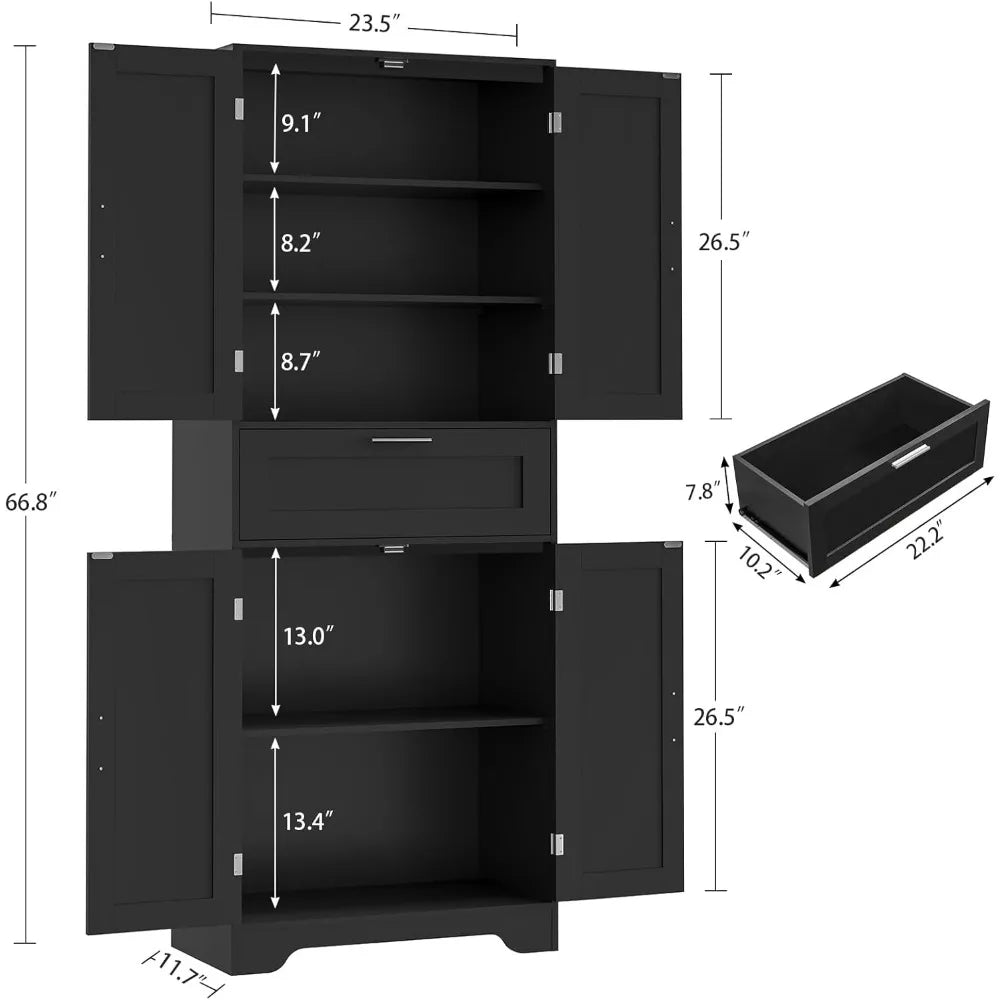Adjustable Shelf Tall Storage Cabinet, Black Drawer Cabinet, Dining Room Bathroom Storage Solutions
