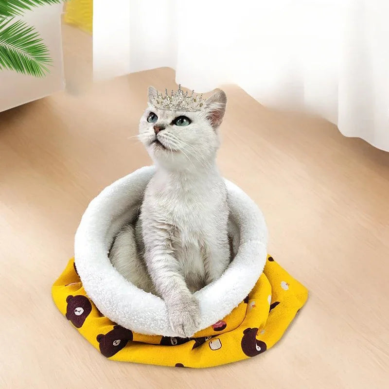 Winter Warm Pet Sleeping Bag Lamb Wool Warm Kitten Nest Drilling Hole Bedding Semi Closed Small Dog Kennel for Both Dogs Cats