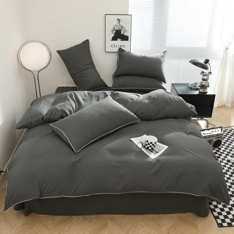Black Color Bedding Set For Adults Simple Style Double Bed Sheet Sets Single/Queen/king Bed Cover Full Set Plain Bedding 이불세트