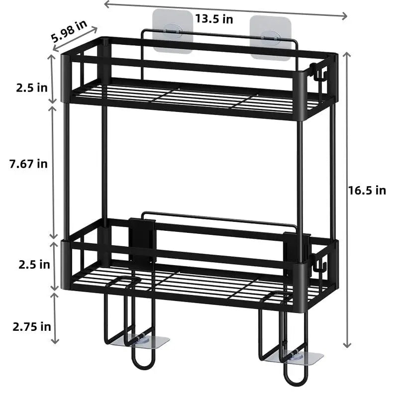 Double-layer toilet storage rack, bathroom storage rack, multi-functional toilet rack, no drilling required, space-saving ，black