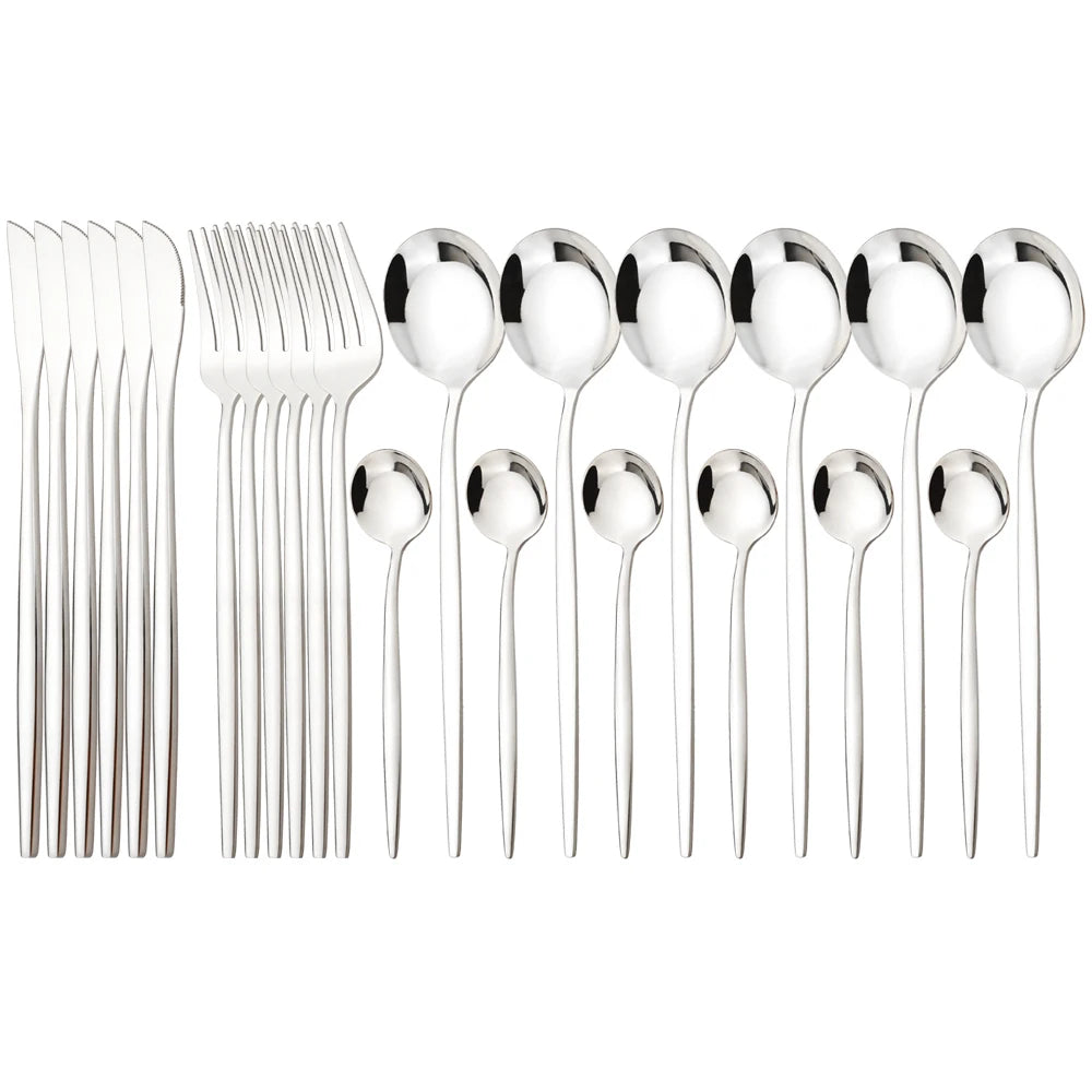 24Pcs Dinnerware Set Stainless Steel Tableware Knife Fork Tea Spoon Cutlery Set Multiple Colour Silverware Kitchen Flatware Set