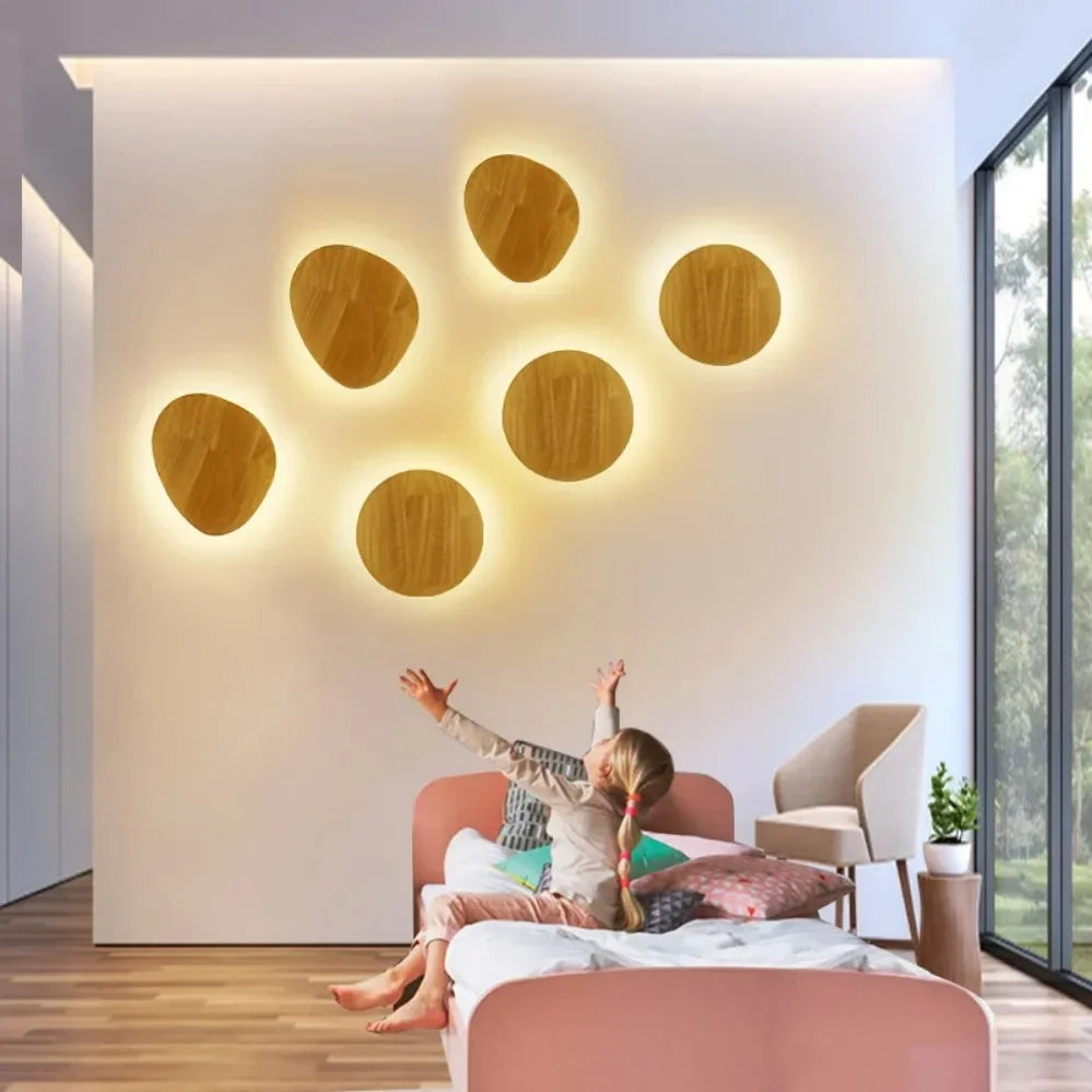 Modern LED Wall Lamp Circular Creative Wooden Wall Lamp Background Wall Bedroom Living Room Corridor Staircase Home decoration