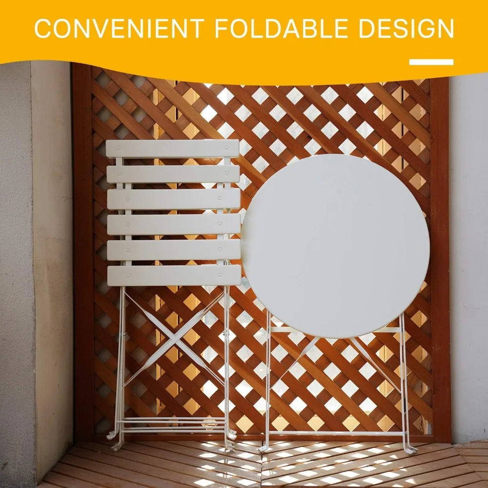 3-Piece Folding Bistro Set, 2 Chairs and 1 Table, Weather-Resistant Outdoor/Indoor Conversation Set for Patio, Yard, Garden-Whi