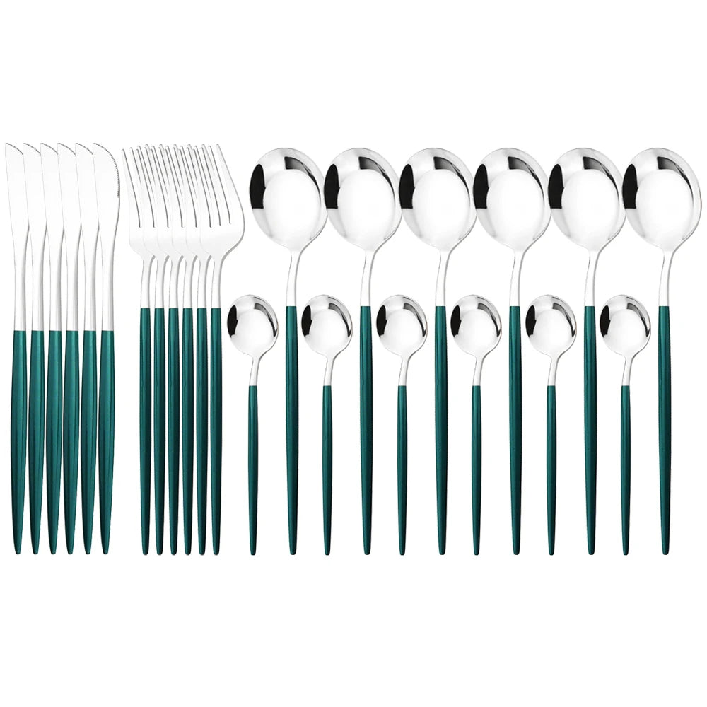 24Pcs Dinnerware Set Stainless Steel Tableware Knife Fork Tea Spoon Cutlery Set Multiple Colour Silverware Kitchen Flatware Set