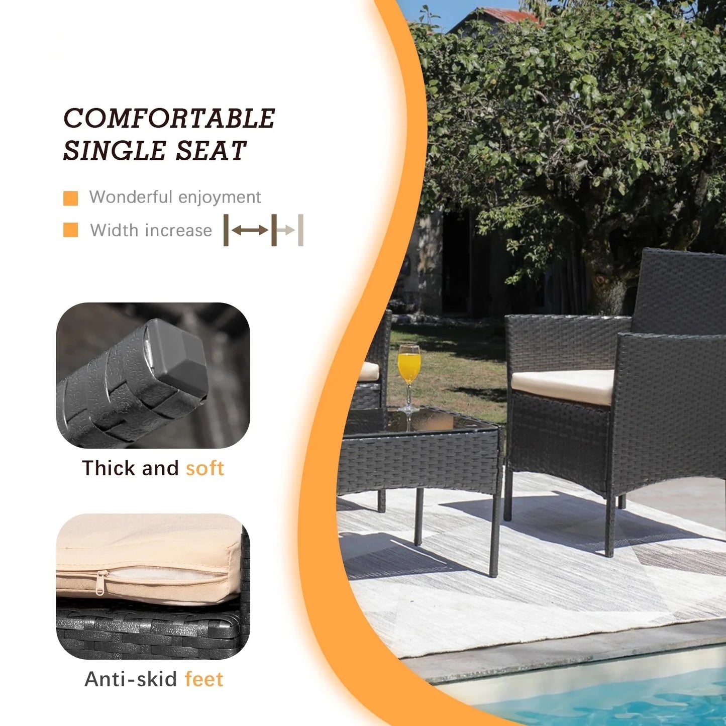 4 Pieces Patio Furniture Set Rattan Outside Furniture Wicker Sofa Garden Conversation Sets with Soft Cushion and Glass Table for