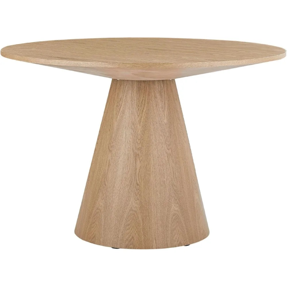 Round Dining Table for 4 to 6, 45.27" Modern Wood Kitchen Table Mid Century Circular Tabletop Conical Base Restaurant Furniture