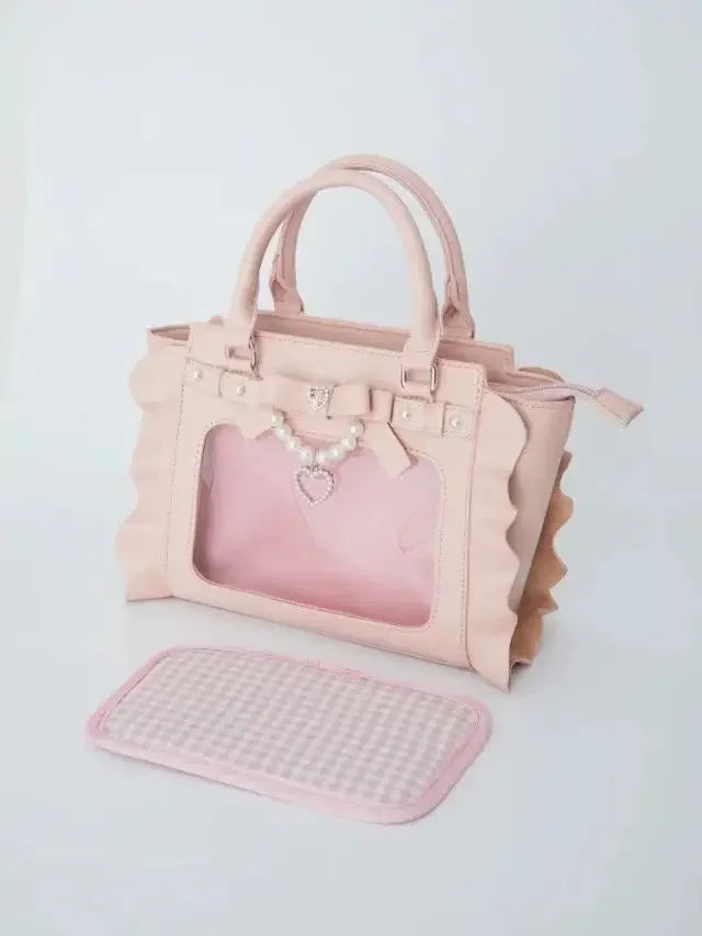 Harajuku Square Pink Ita Bag Women New Japanese Pearl Handle Messenger Bag Wallet Female Sweet Cute Crossbody Bags Aesthetic