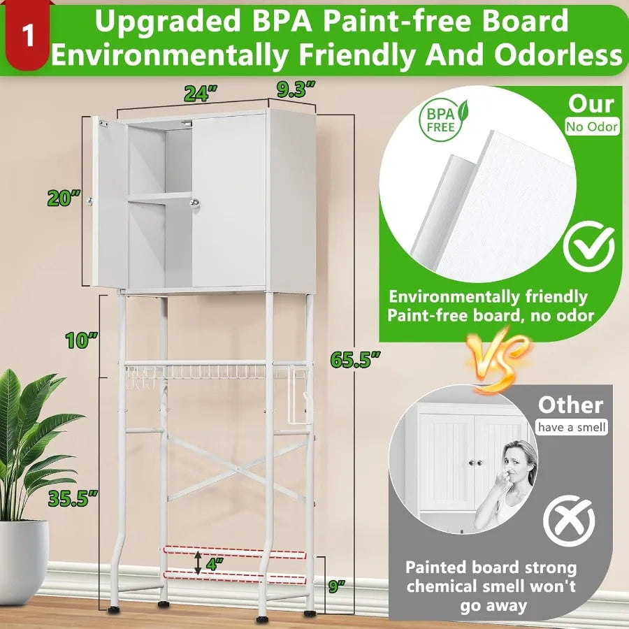 Over The Toilet Storage Cabinet with 2Door Design for Bathroom Organization Freestanding SpaceSaving Shelf Above Toilet with Pr