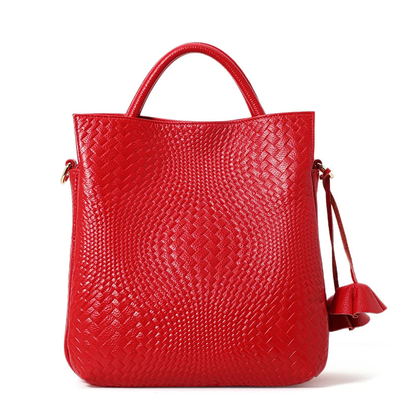 Aidrani Genuine leather fashion women's handbag large capacity luxury weaving patterns 100% soft cowhide bag