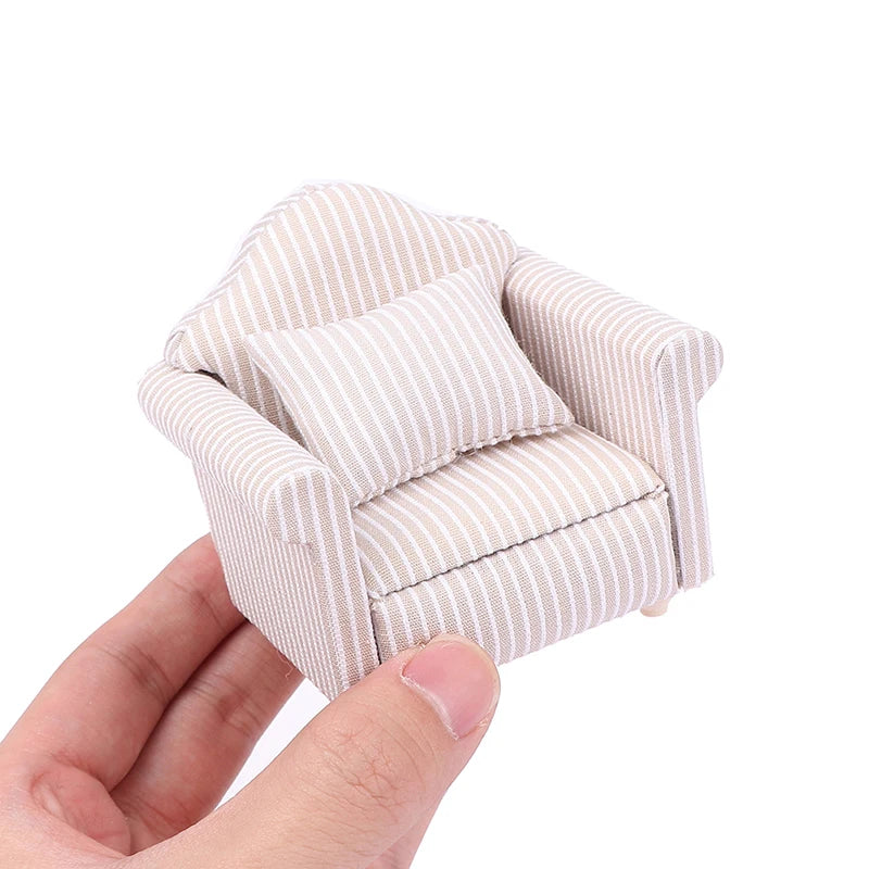1:12 Mini Dollhouse Furniture Sofa with Pillow Simulation Miniature Living Room Chairs Kids Pretend Play DIY Doll House Decor