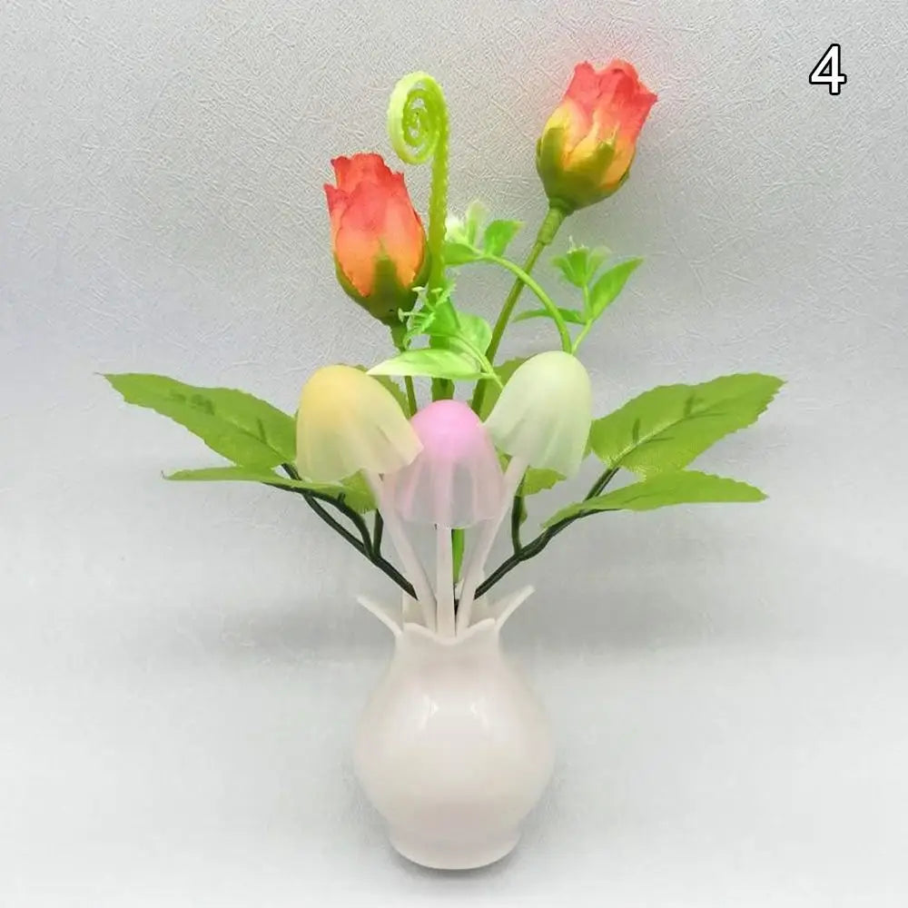 LED Mushroom Lamp LED Night Lamp Novel 7-color Night Lamp 220V EU Plug Sensing Dream High Grade Pomegranate Vase Flowers
