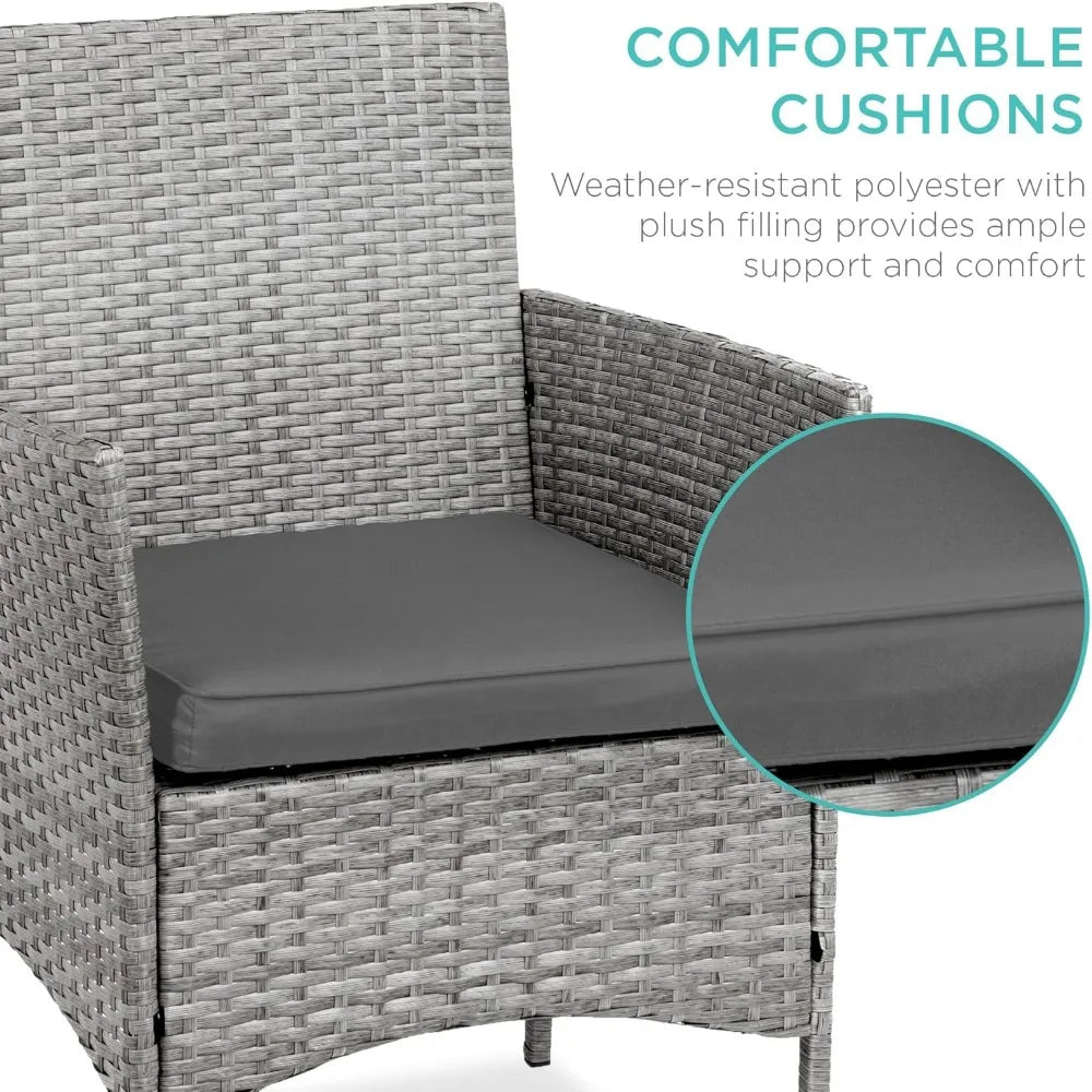 3-Piece Outdoor Wicker Conversation Bistro Set, Space Saving Patio Furniture for Garden w/Side Table