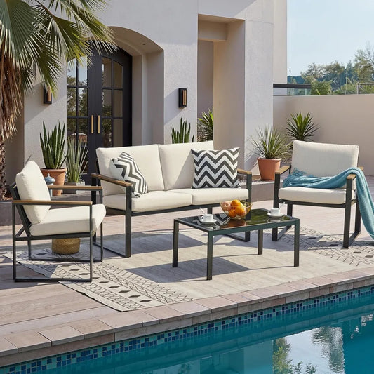 4 Pieces Patio Furniture Sets,Metal Outdoor Patio Furniture Sets,Outdoor Sectional Patio Conversation Set