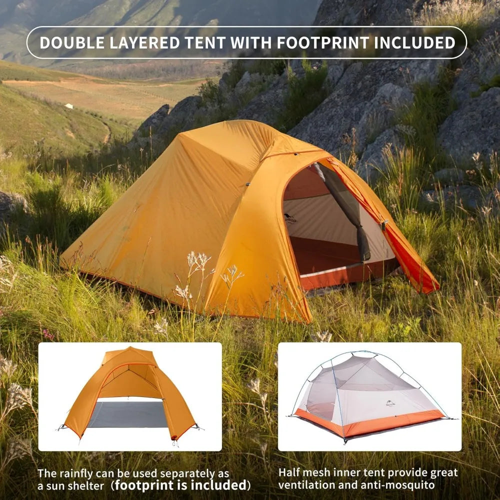 Cloud-Up 3 Person Lightweight Backpacking Tent with Footprint - 3 Season Free Standing Dome Camping Hiking Waterproof Backpack