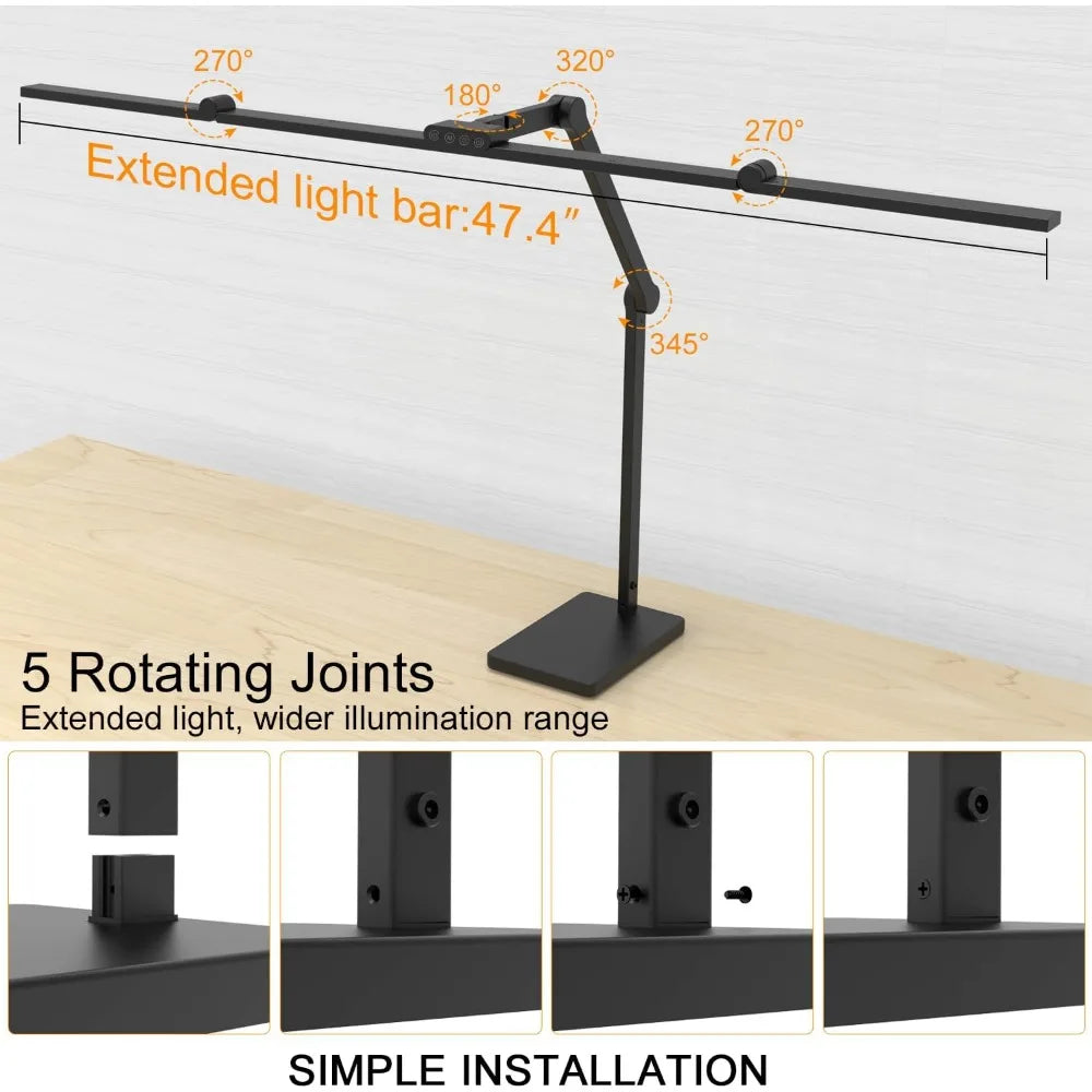 Ultra Bright 36W 3000LM Desk Lamp with Base, 47.4 Inches Wide Tall, Dimmable Overhead Lighting for Home Office