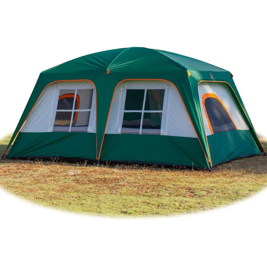 KTT Large Family Cabin Tent for 1012 People 14.1X10X6.58ft 2 Rooms with 3 Storage Pockets 2 Bay Windows 3 Doors and 3 Windows F