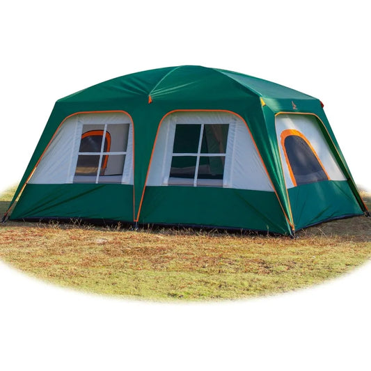 KTT Large Family Cabin Tent for 1012 People 14.1X10X6.58ft 2 Rooms with 3 Storage Pockets 2 Bay Windows 3 Doors and 3 Windows F
