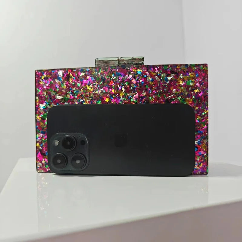 Shoulder New Wedding Sequins Chain Bag Acrylic Banquet Crossbody Clutch Evening Pink Handbag Purses Square Luxury Designer Bags