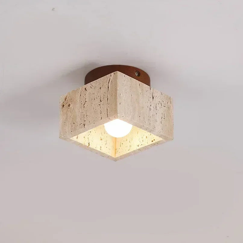 Yellow Travertine Ceiling Light Japanese Wooden Wabi-sabi Style Retro Medieval Cream Foyer Balcony Corridor Elegant Decoration