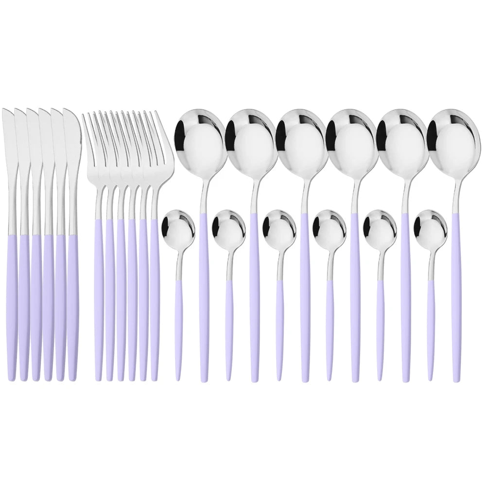 24Pcs Dinnerware Set Stainless Steel Tableware Knife Fork Tea Spoon Cutlery Set Multiple Colour Silverware Kitchen Flatware Set