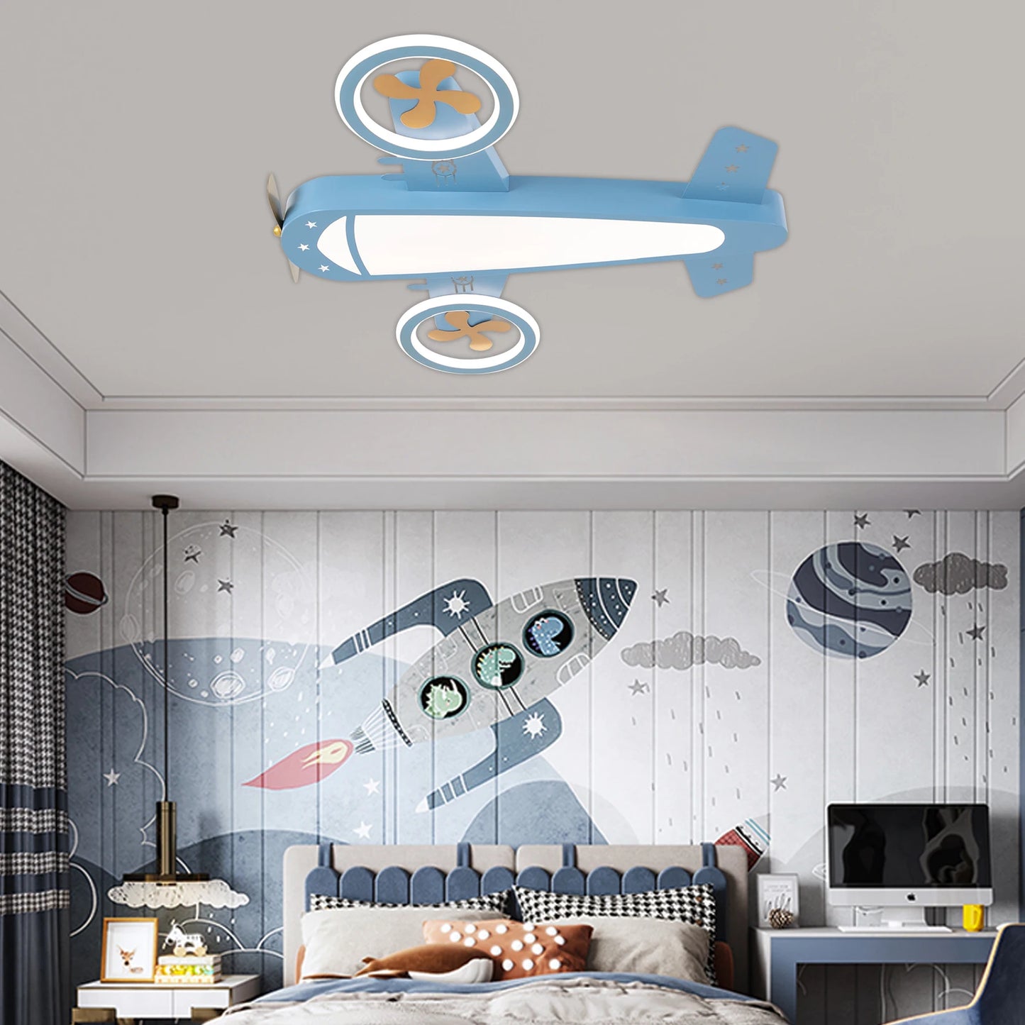 Airplane Ceiling Light, LED, Remote Control, Adjustable Warm & Cool Light, Memory Function for Kids Room and Playroom
