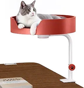Cat Desk Bed Large Perch Nest with Teaser Easy Install,Space Saving Mount Design,Sturdy Frame,Removable Cushion,Clamp Desktop At