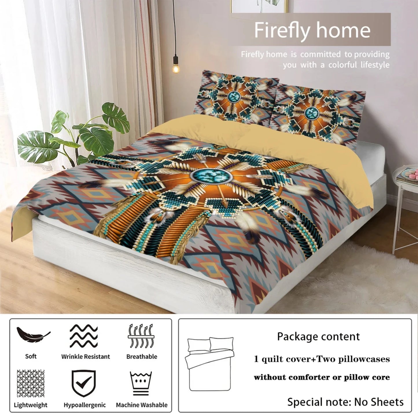 Trendy Western Tribal Style Bead Printed Bedding Set for Single and Double Beds - 3pcs Duvet Cover Perfect for Bedrooms, Hotels,