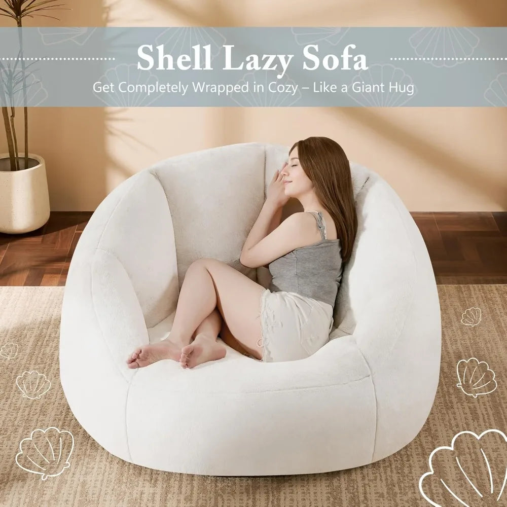 Giant Bean Bag Chair for Adults - Comfy Plush Round Shell Soft Accent Chair, Oversized Cozy Lounge Floor Sofa Reading Chair, Min