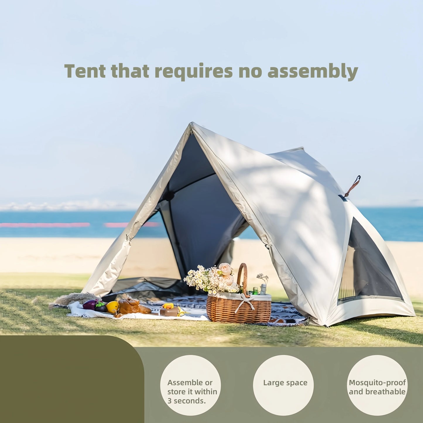 Camping Tent Beach Tent 3-4 Person Family Foldable Shelter Waterproof Automatic Setup For Camping Hiking Traveling