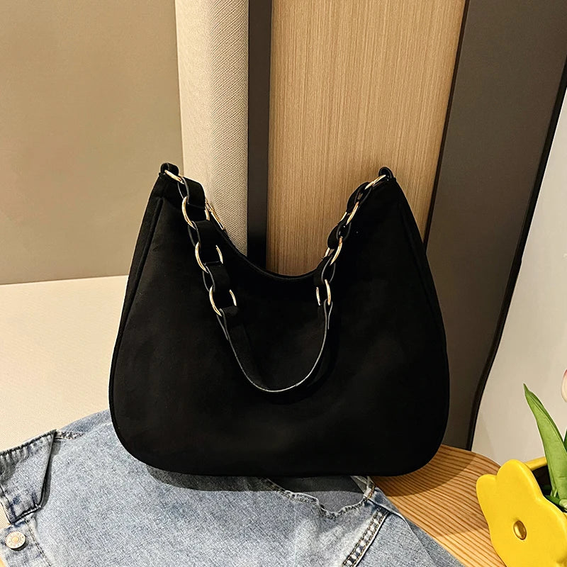 Trendy Suede Tote Bag for Women Faux Suede Shoulder Bags Retro Handbags Purse Vintage Crescent Hobo Bag Casual Commuter Bag 2024