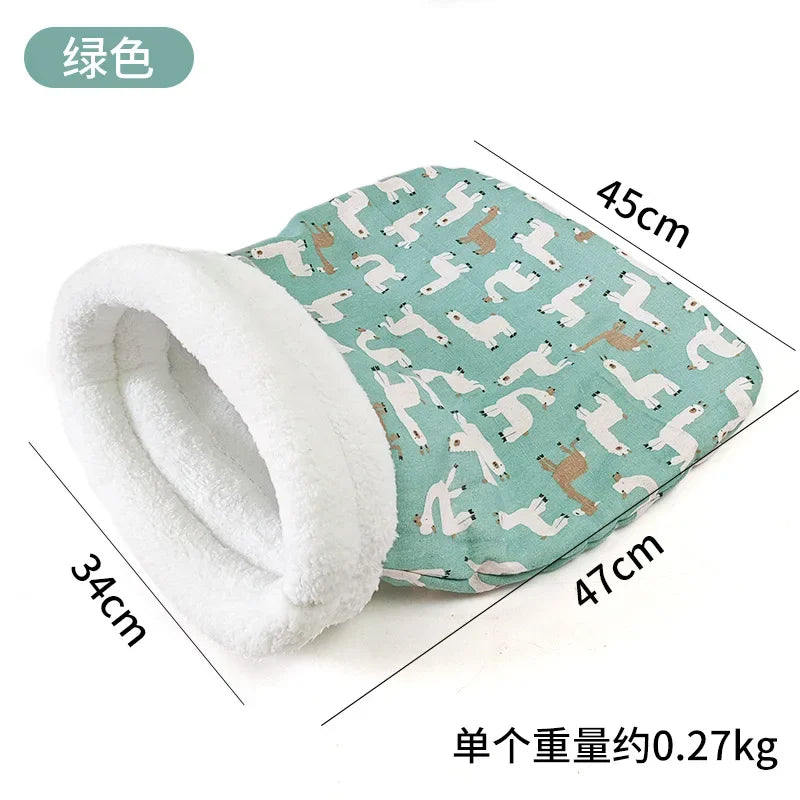 Winter Warm Pet Sleeping Bag Lamb Wool Warm Kitten Nest Drilling Hole Bedding Semi Closed Small Dog Kennel for Both Dogs Cats